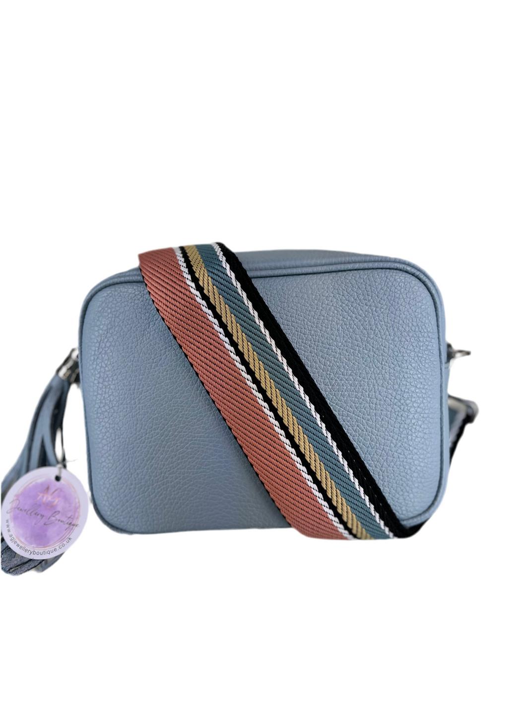 Real Leather Light Blue with Coral/Blue Striped Strap