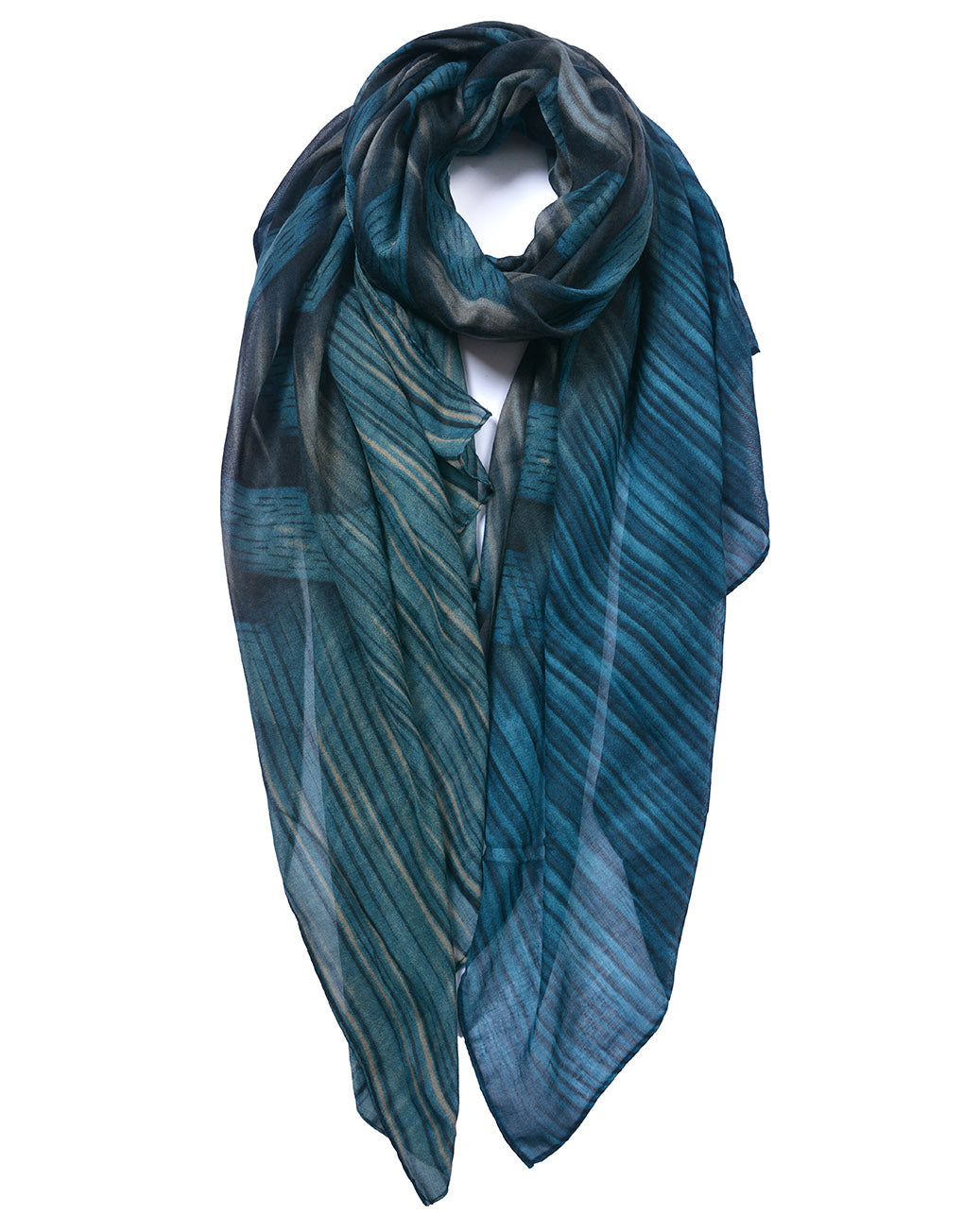 Teal Blue Wood Grain print Scarf