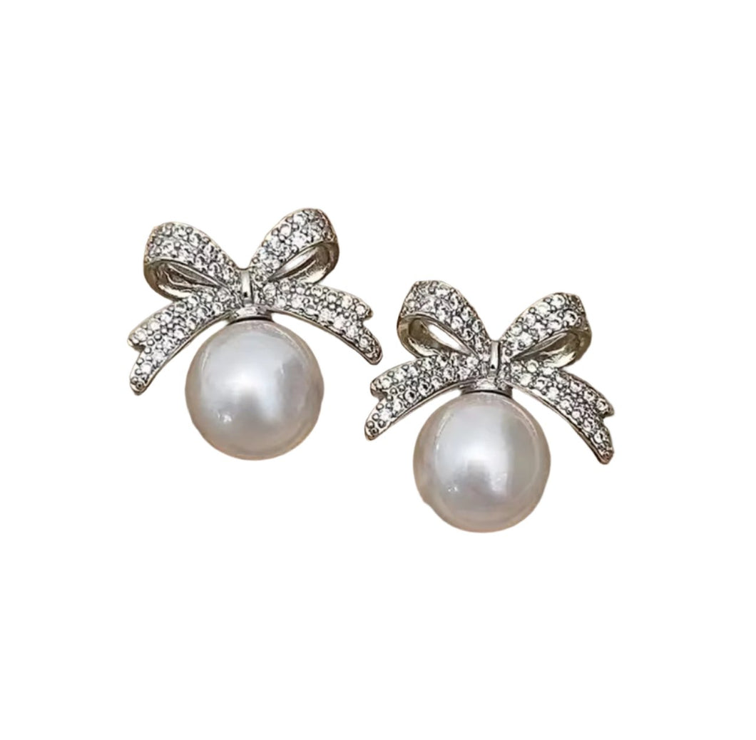 Pearl & Diamante Bow Earrings