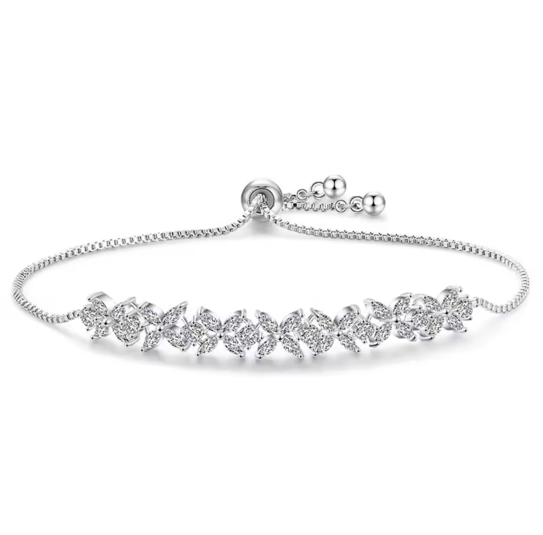 Silver Diamante Leaves Bracelet