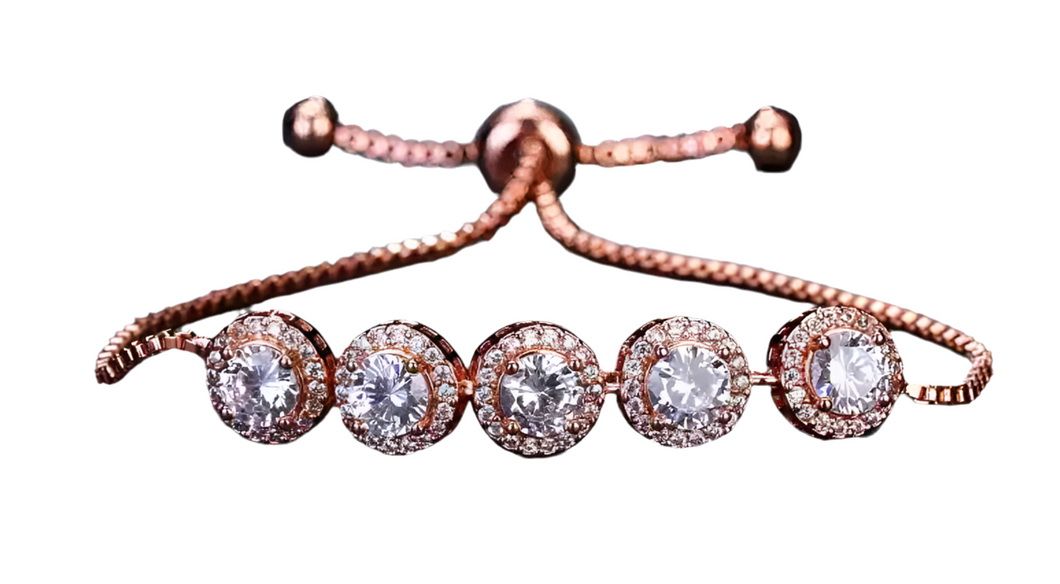 5 Stone Set Rose Tone Diamanté Bracelet