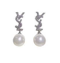 Load image into Gallery viewer, Statement Pearl &amp; Diamante Drop Earrings
