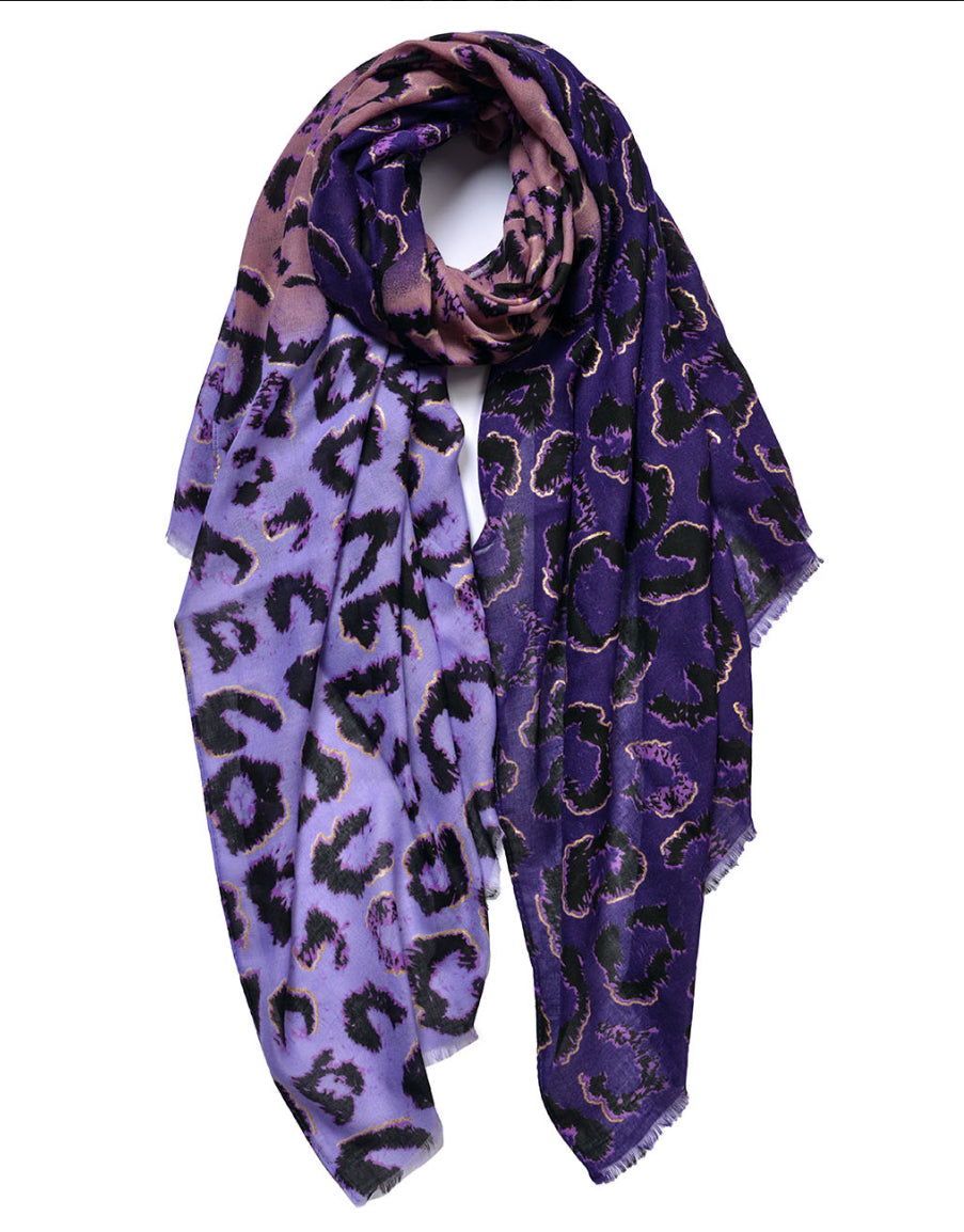 Purple Golden Leopard Print Scarf