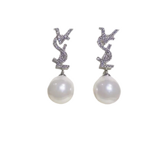 Load image into Gallery viewer, Statement Pearl &amp; Diamante Drop Earrings
