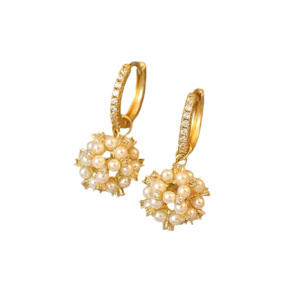 Gold Pearl & Diamante Hoop Earrings