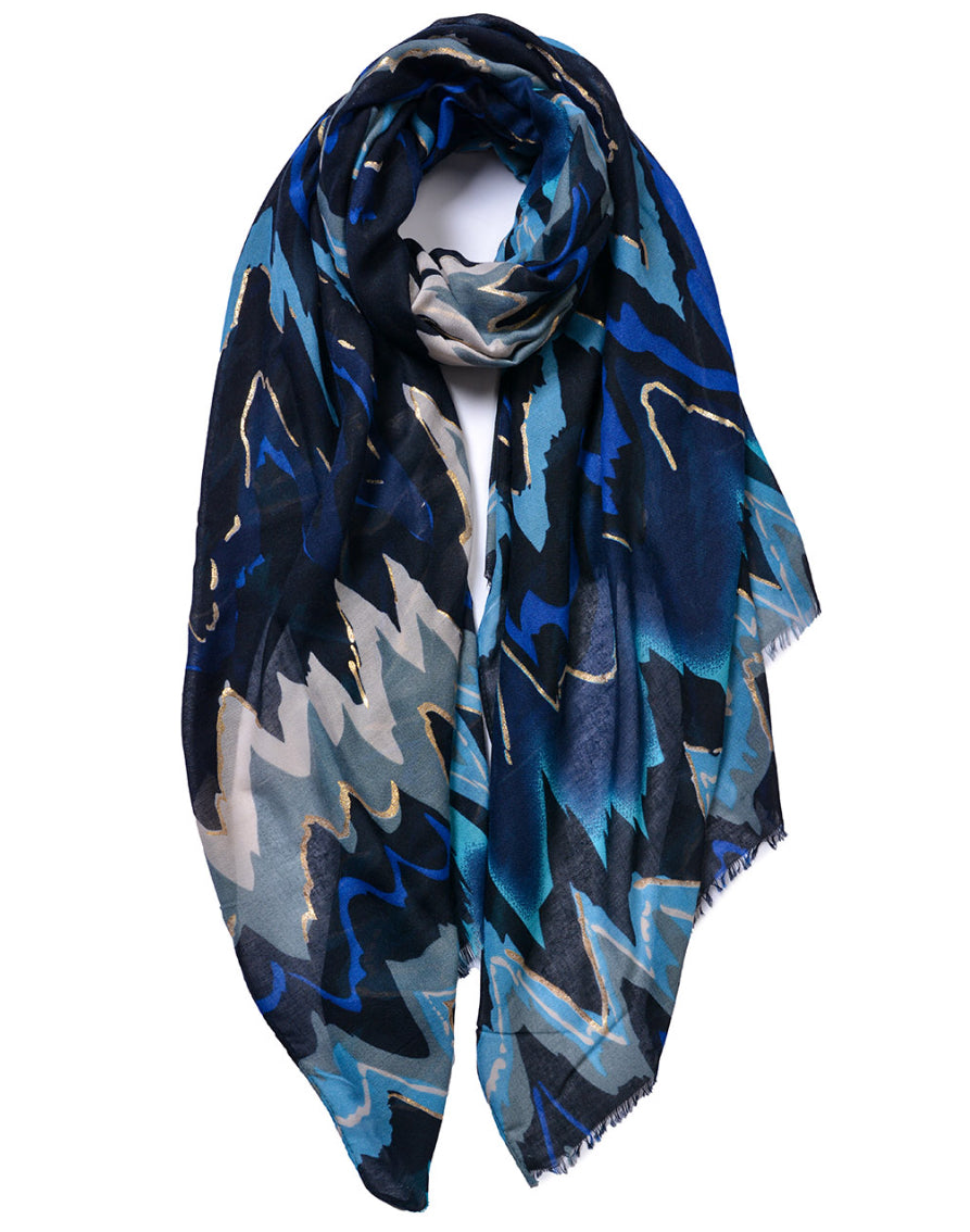 Navy Blue Golden Wave Scarf