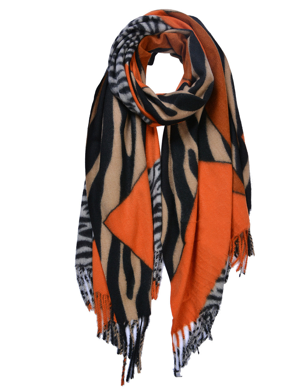 Cashmere Orange Zebra Print Scarf