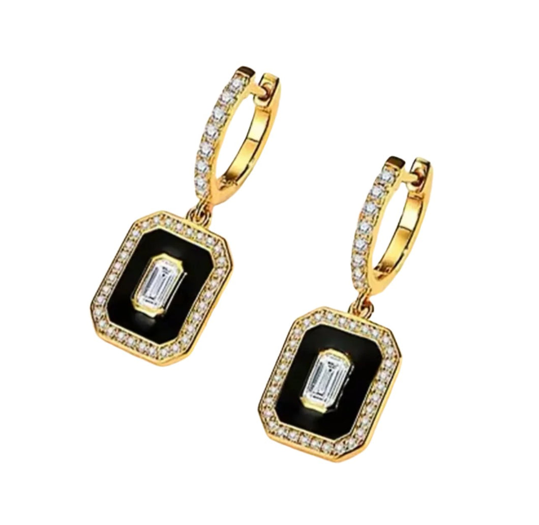 Black & Diamante Drop Earrings