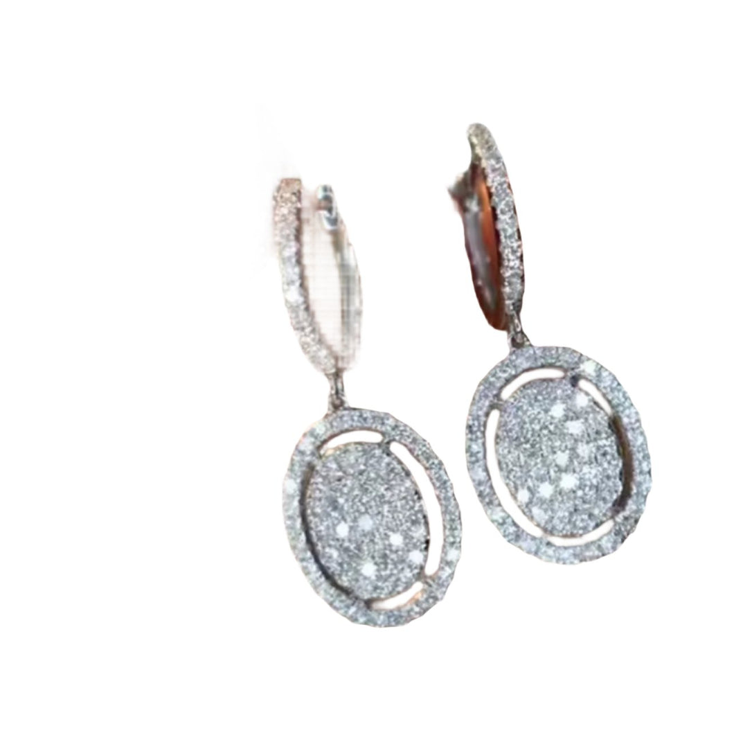 Sterling Silver Oval Cluster Diamante Drop Earrings