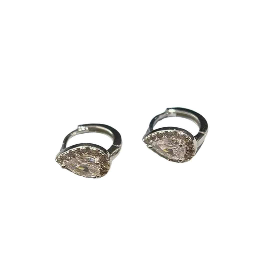 Sterling Silver Pear Diamante Hoop Earrings