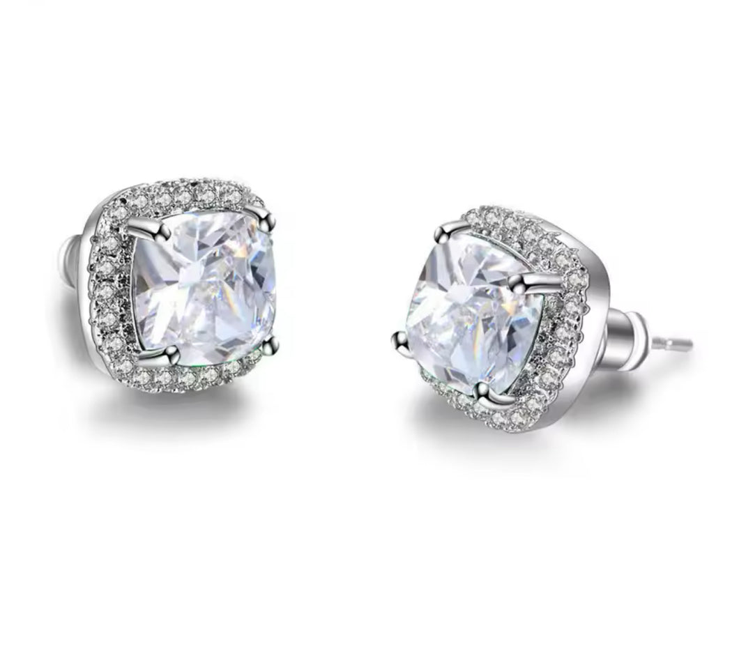 Square Diamante Stud Earrings