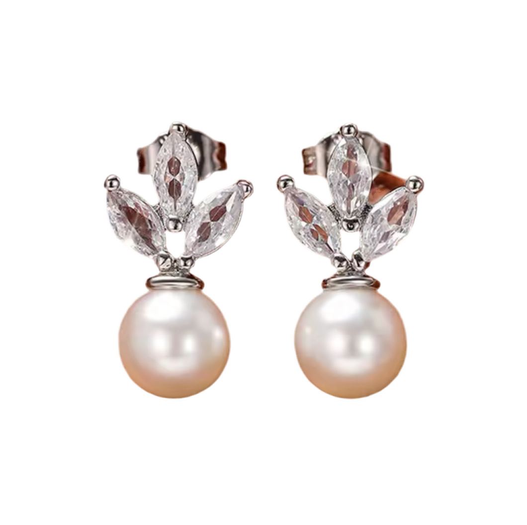 Silver Pearl & Diamante drop earring