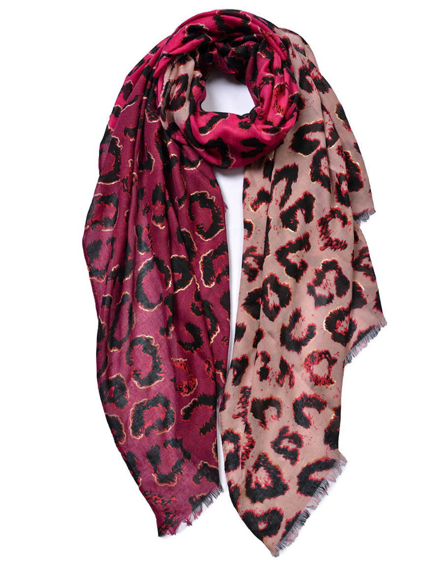 Pink Golden Leopard Print Scarf