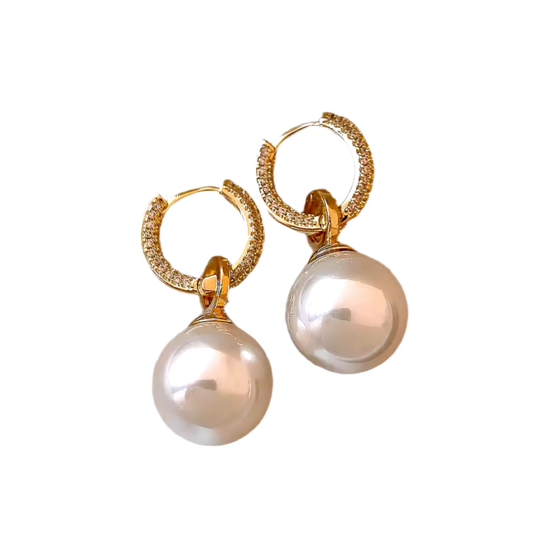 Gold Pearl & Diamante Drop Earrings