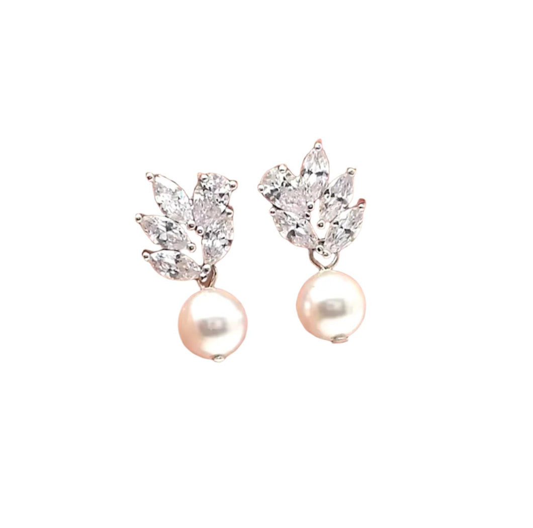 Pearl & Diamante Leaf Drop Earrings