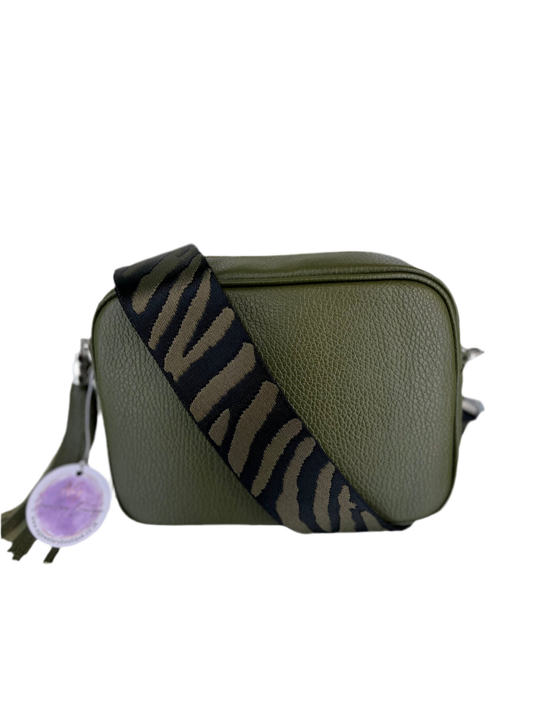 Real Leather Olive Green Bag with Black/Green Strap