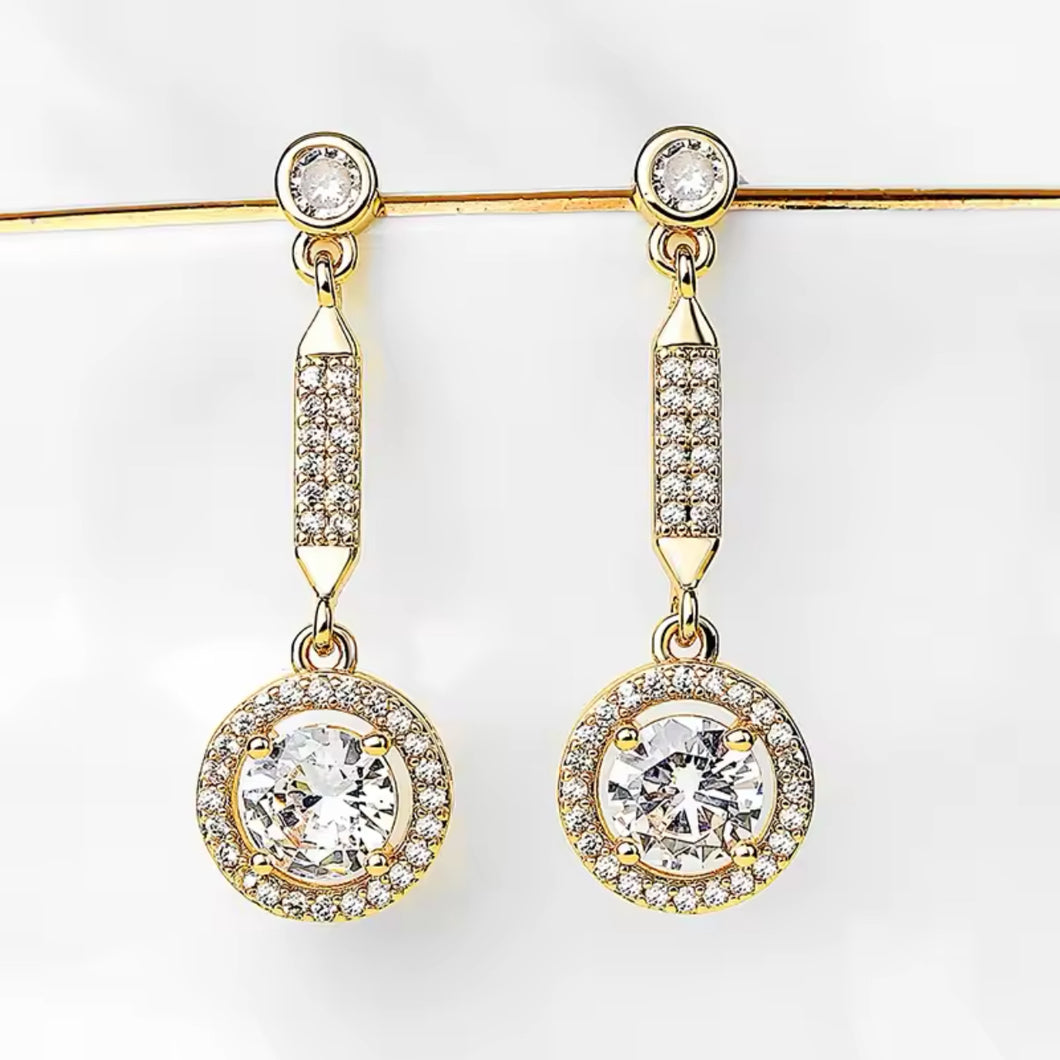 Gold Elegant Diamante Drop Earrings