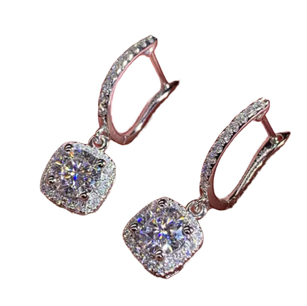 Sterling Silver Square Drop Diamante Earrings