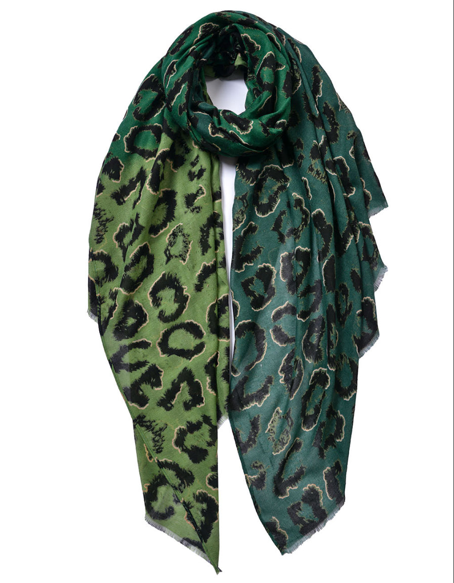 Green Golden Leopard Print Scarf