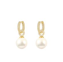 Load image into Gallery viewer, Gold Pearl &amp; Diamante Drop Earrings
