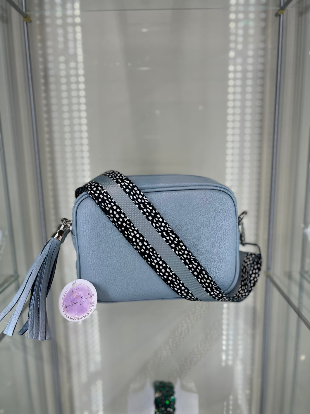 Real Leather Pale Blue Crossbody Bag & Strap