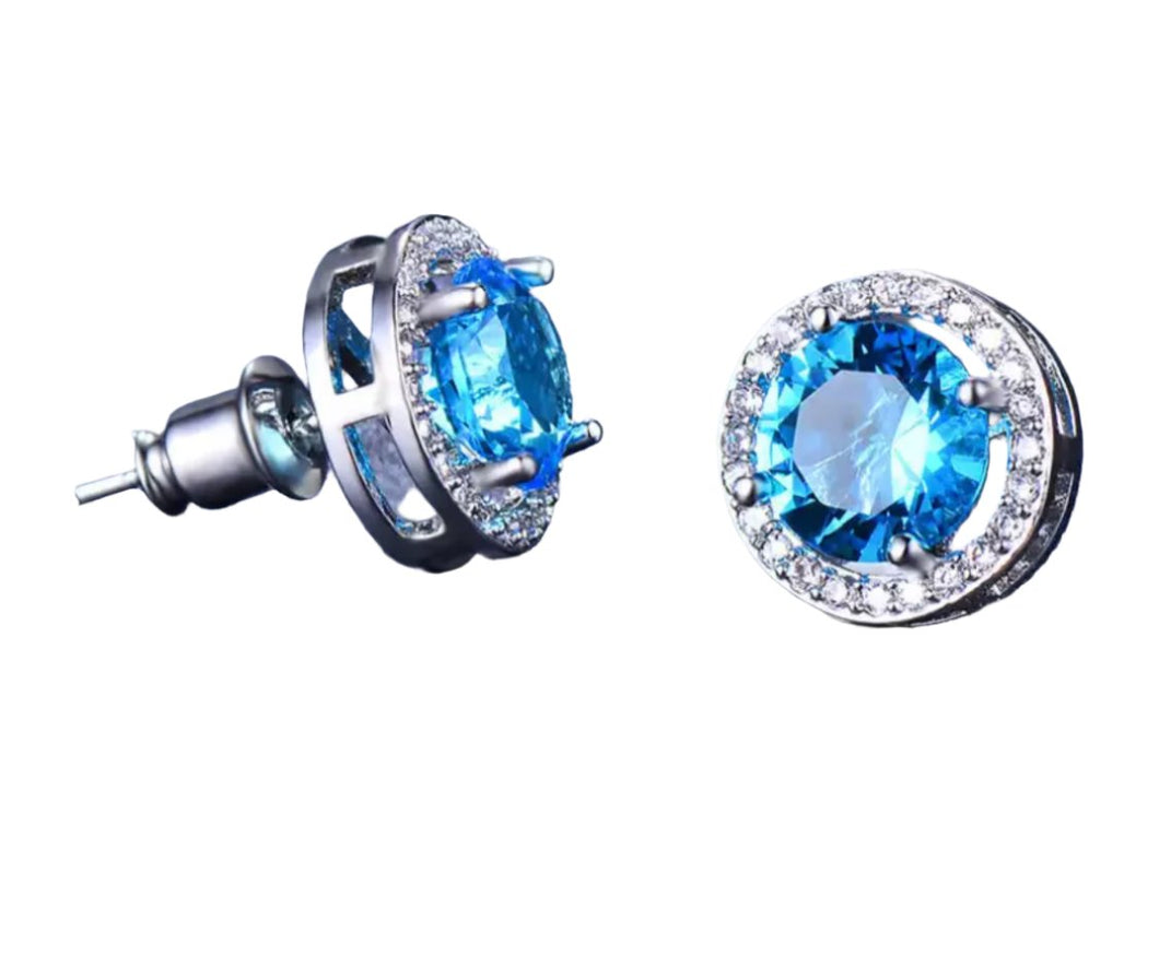 Aqua Blue Stone Set Earrings