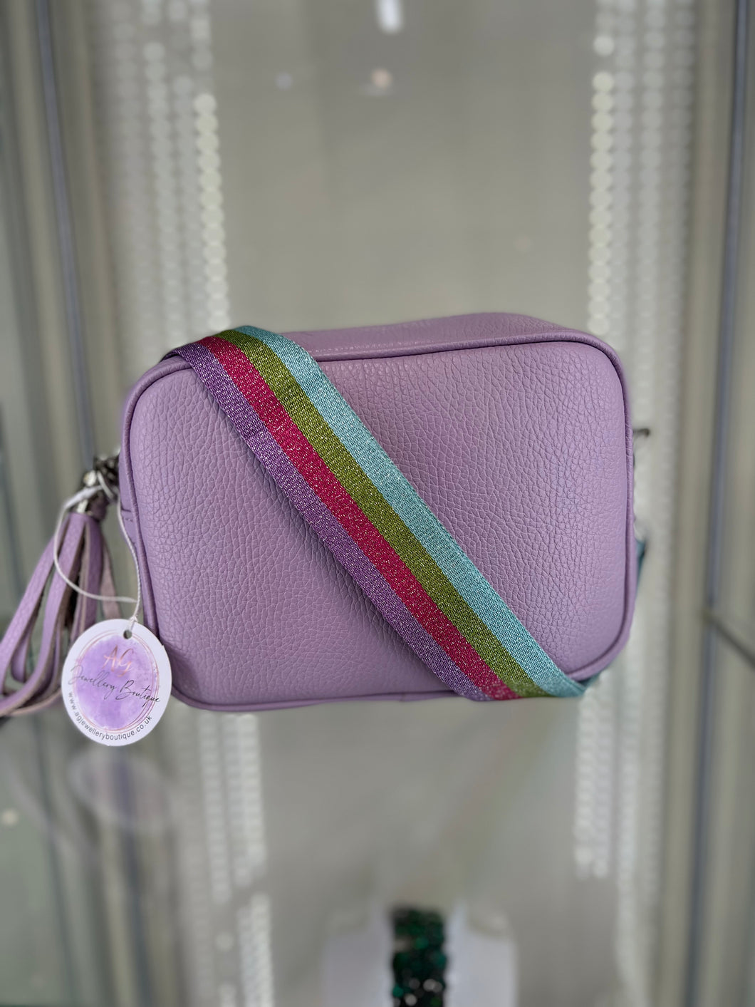 REAL Leather Lilac Crossbody Bag with Striped Strap