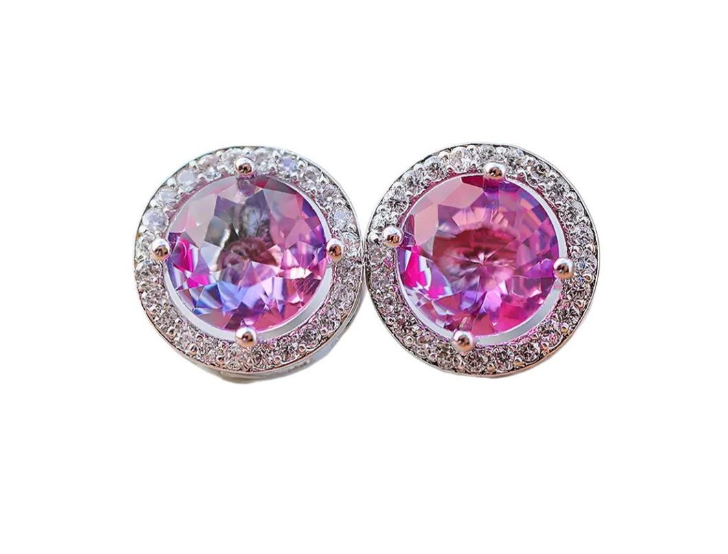 Purple Pink round Stone Set Earrings