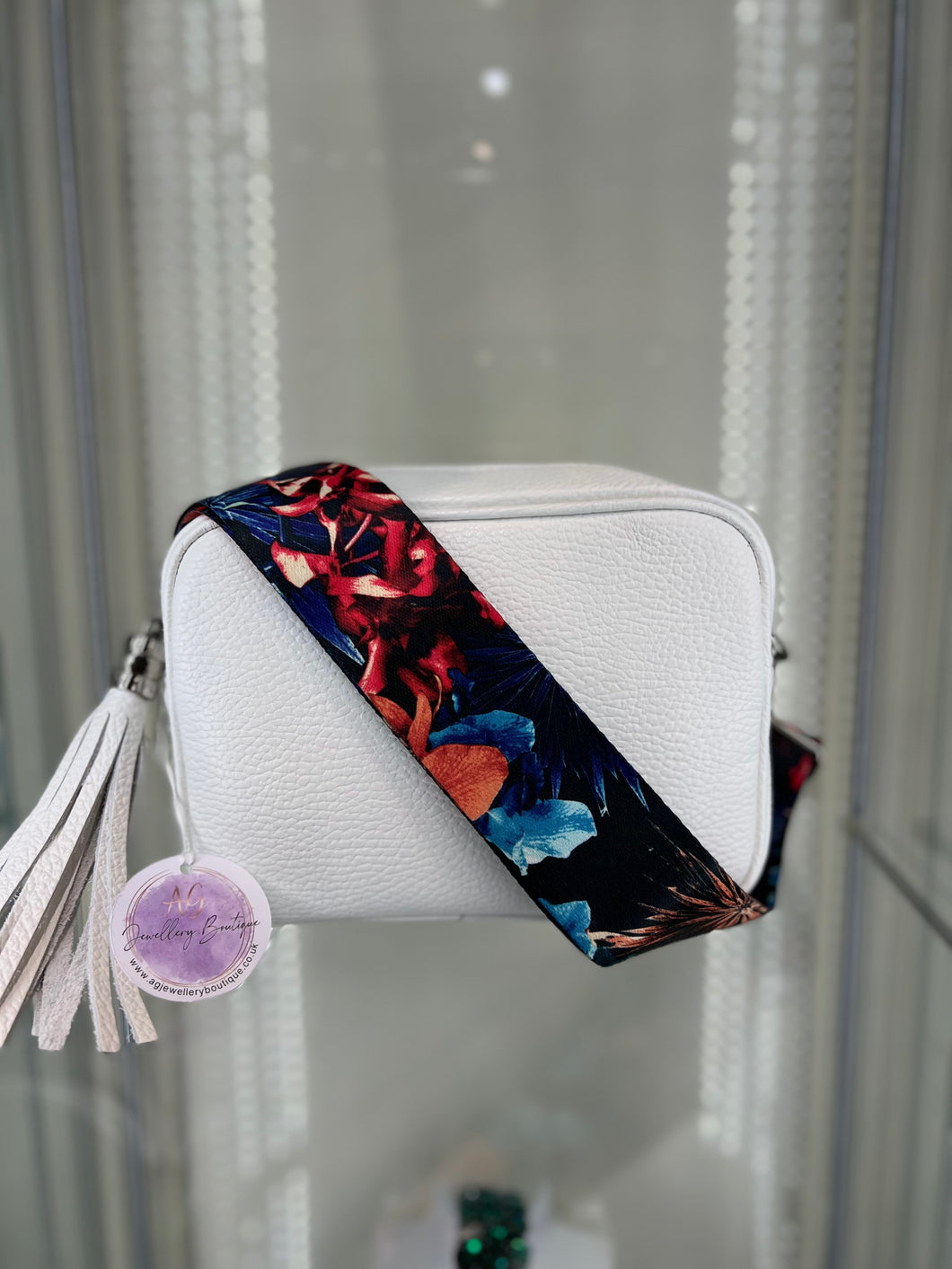 Real Leather White Crossbody bag & Strap