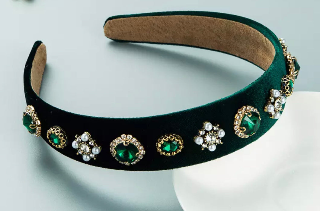 Green Velvet Embellished Headband