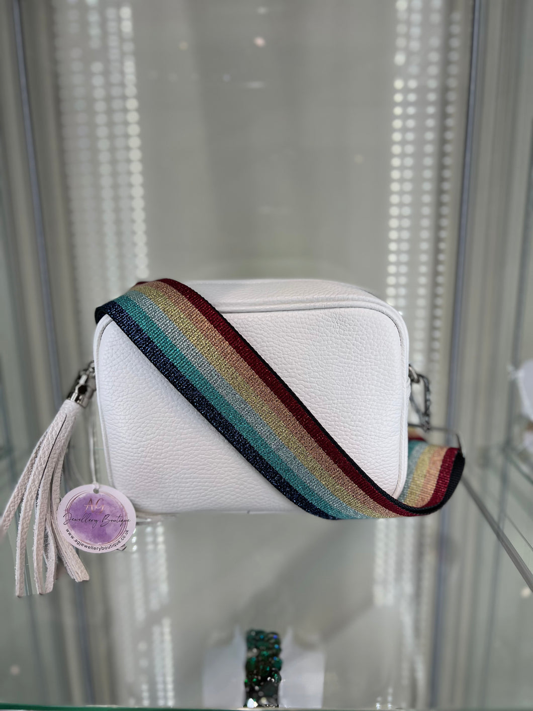 Real Leather White Crossbody bag & Strap