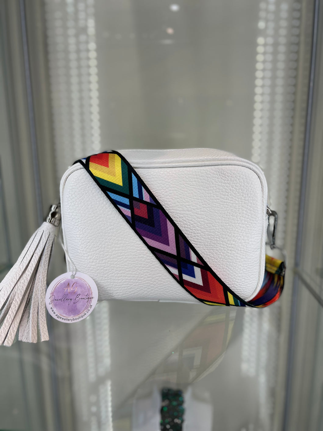 Real Leather White Crossbody bag & Strap