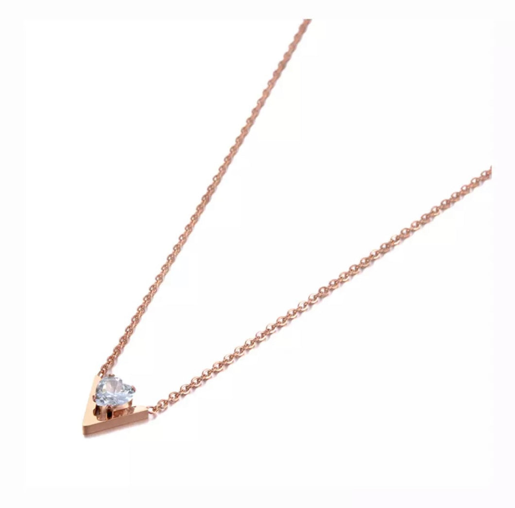 Rose Gold coloured Stone set V Necklace