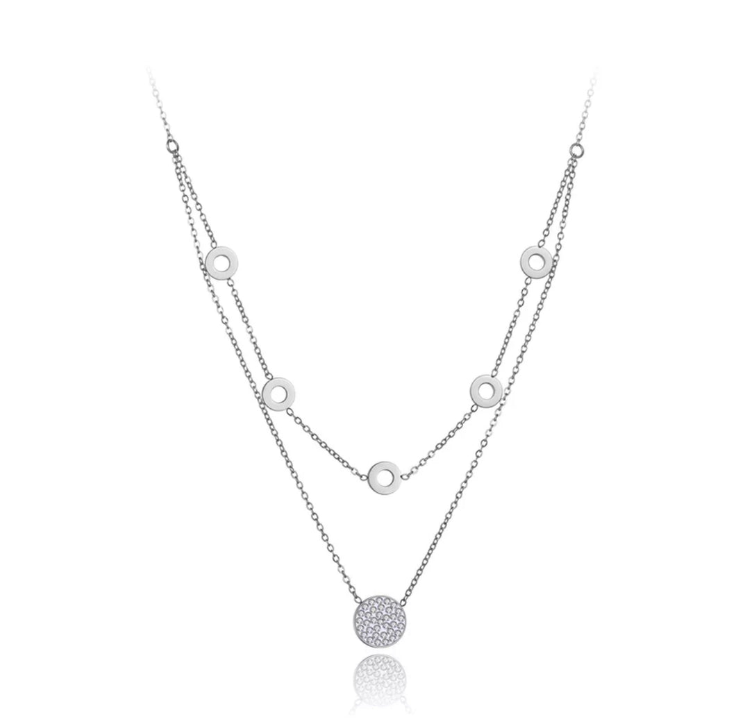 Double Layer Silver & circle necklace