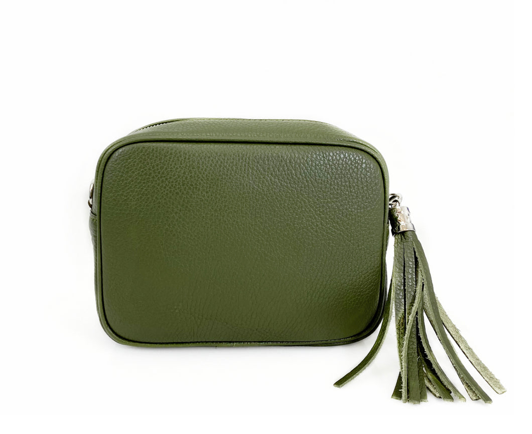 Real Leather Olive Green Crossbody Handbag