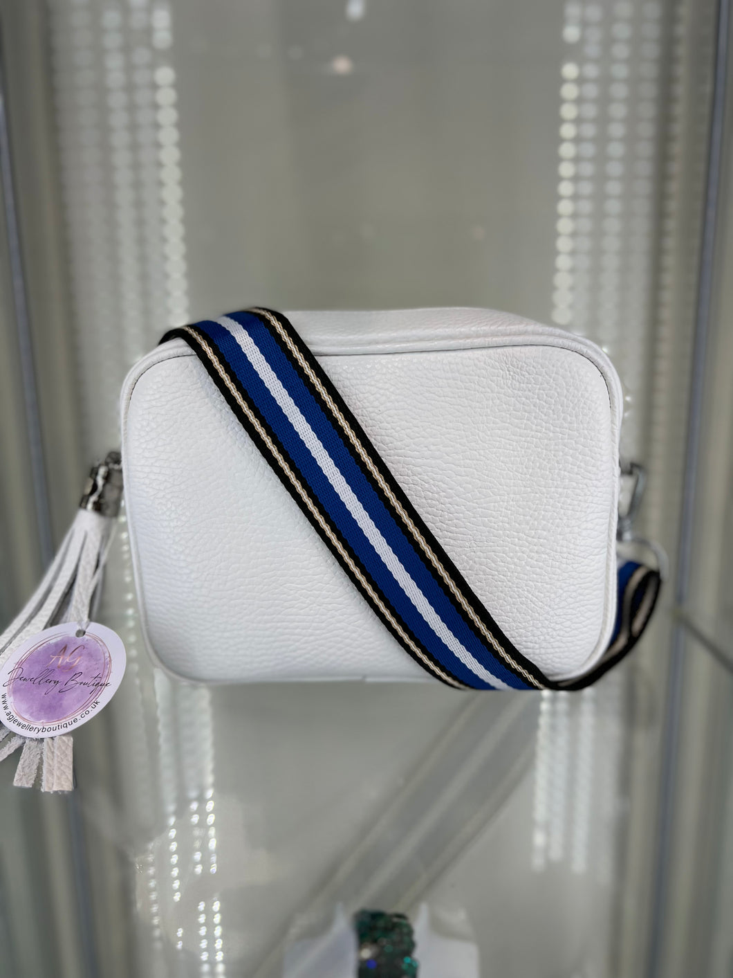 Real Leather White Crossbody bag & Strap